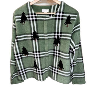 Vintage Women's M Christopher&Banks Embroidered Trees Green Plaid Full Zip